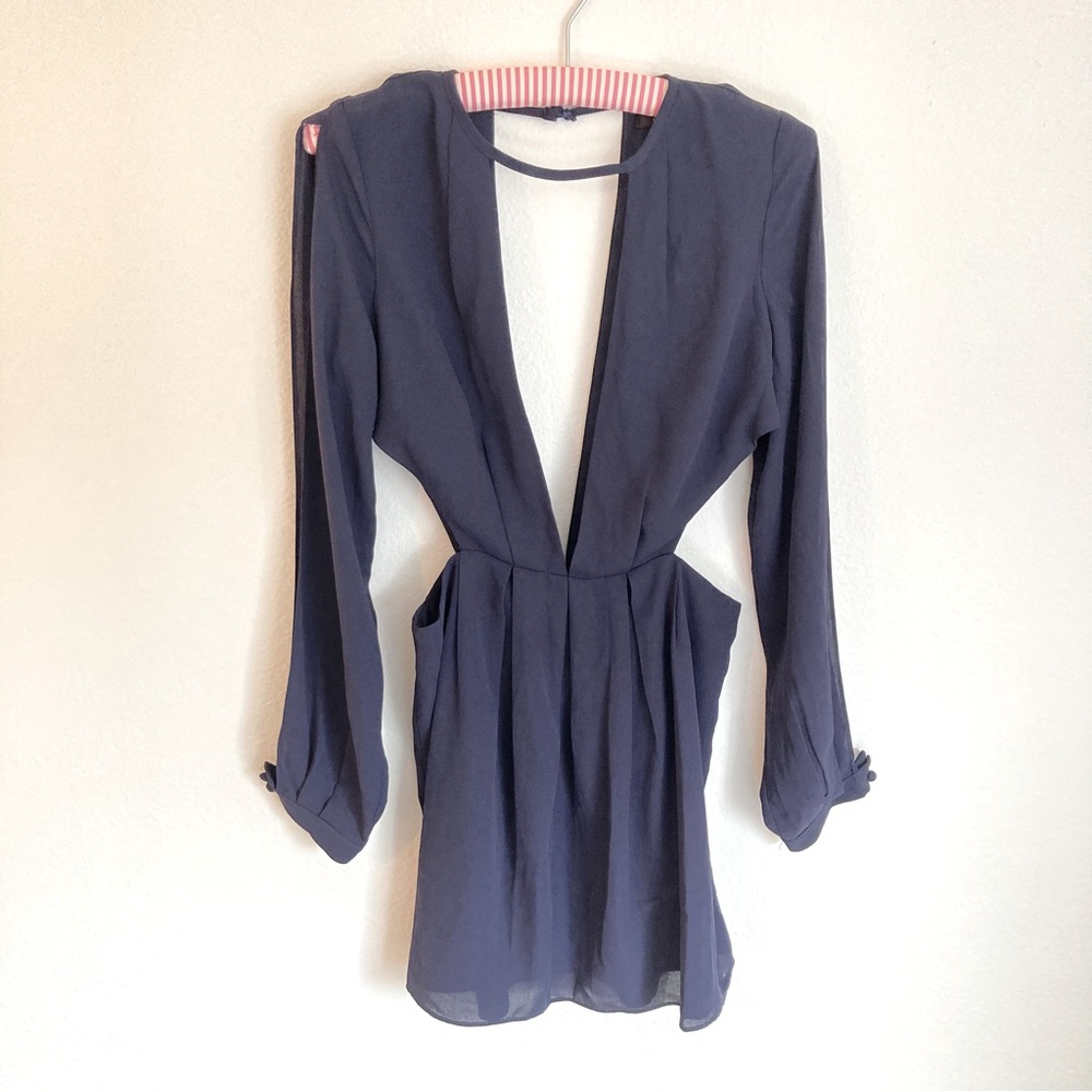 Sexy Long Sleeve Navy Cutout Dress